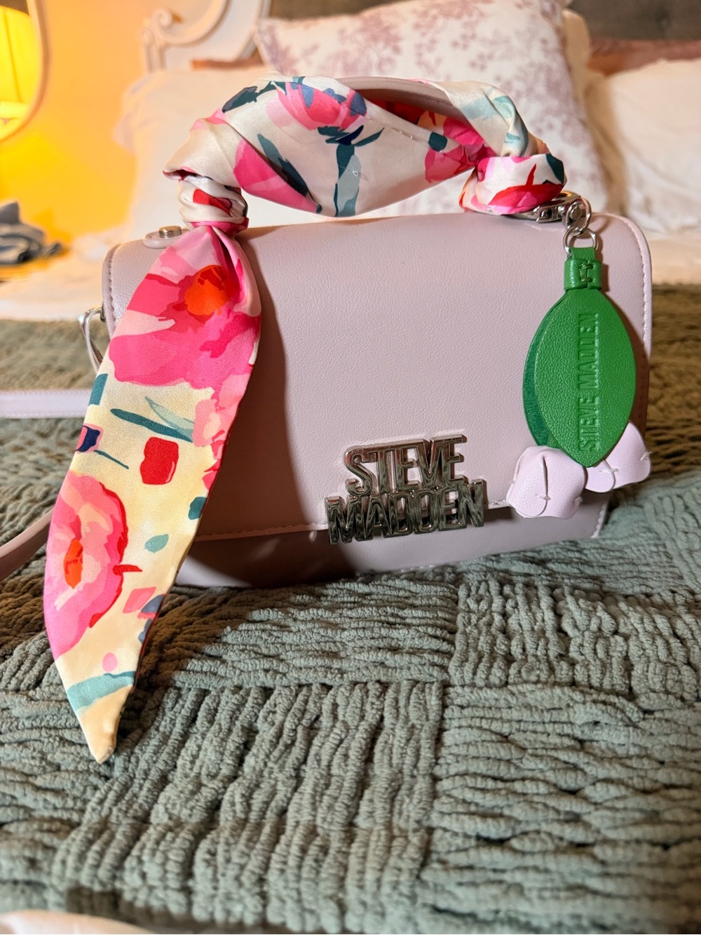 Steve Madden Light Pink Crossbody with Floral Scarf Handle